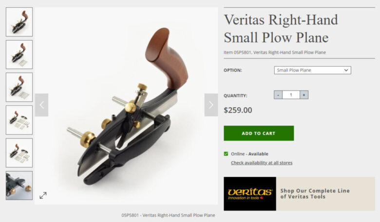 Veritas Right-Hand Small Plow Plane (https://www.leevalley.com より引用)